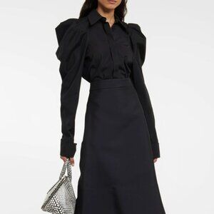 Sportmax Black Cotton Poplin Button Up Blouse NWT